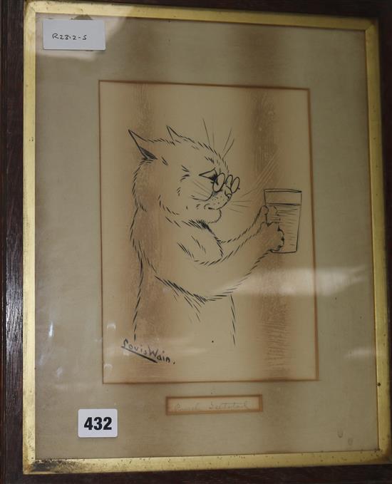 Louis Wain, original pen and ink drawing, Purely Teetotal, signed, 9.5 x 7in.